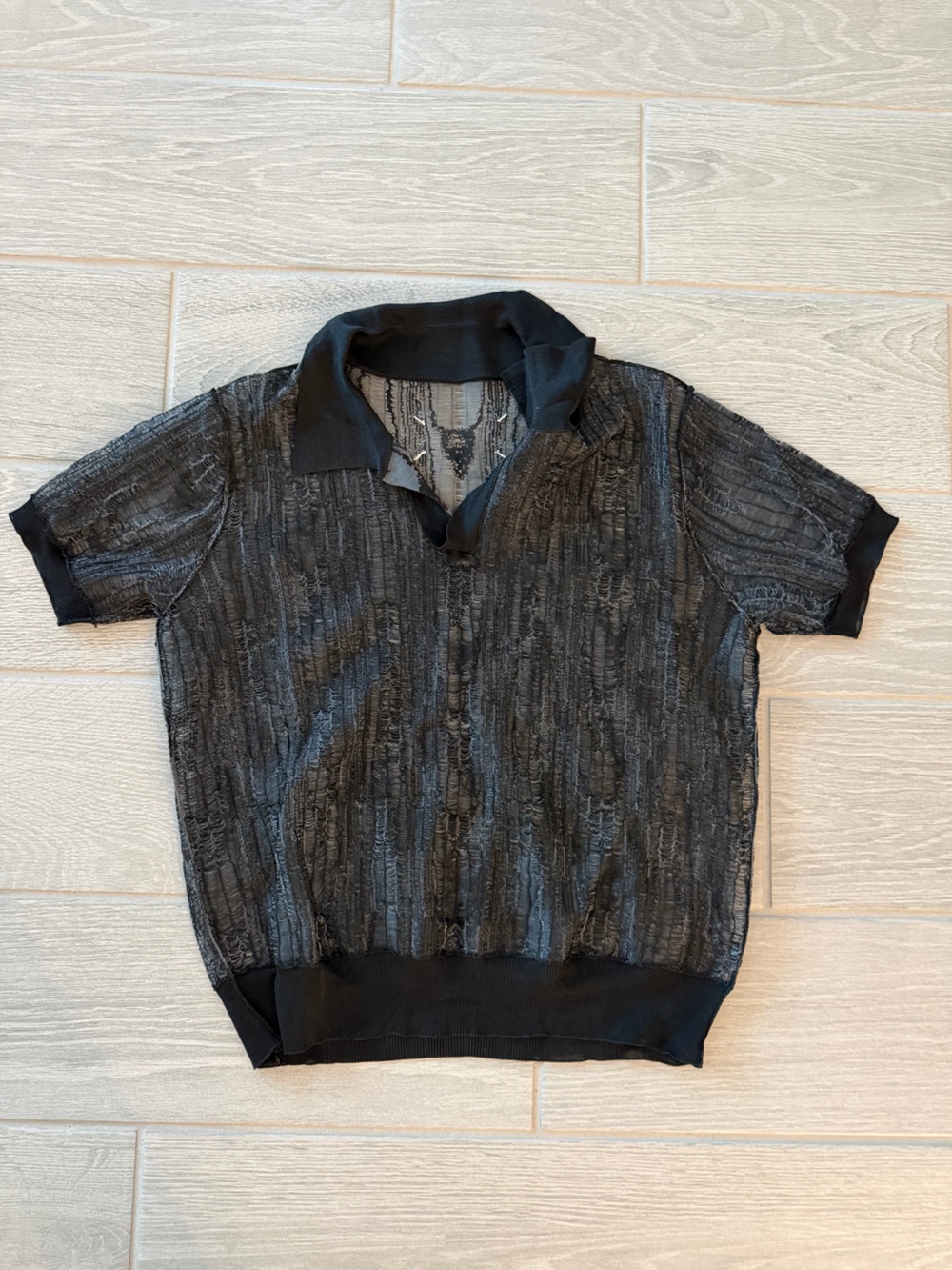 MAISON MARGIELA Open Ladder Knit Textured Distressed Polo Black VGUC - Picture 3 of 6
